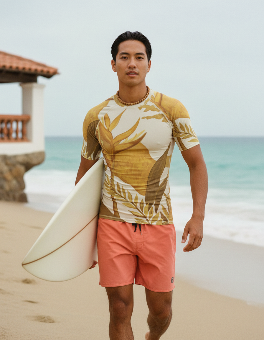 Lemon Yellow Tropique Rash Guard Men's Rashguard — Lolekai