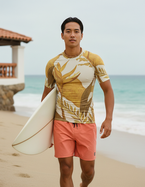 Lemon Yellow Tropique Rash Guard Men's Rashguard — Lolekai