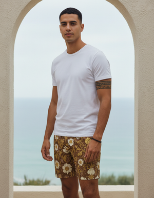 Amber Haze Acanthus men's swim trunks