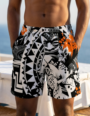 Citrus Orange Koa Uli men's swim trunks