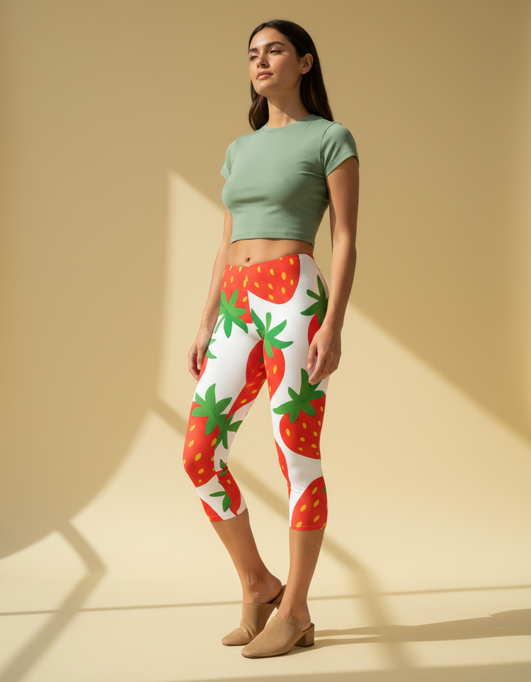 Women's Strawberry Capri Leggings
