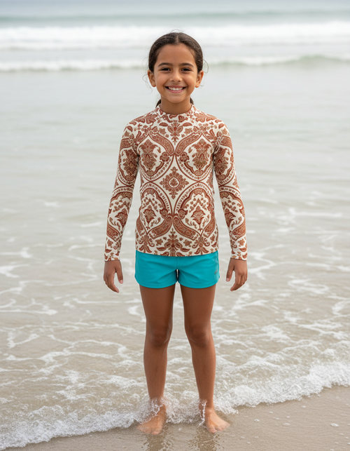 Boys Burnt Sienna Sari boys rashguards
