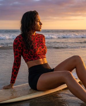 Women's Fiery Red Feline women's crop-top rashguards