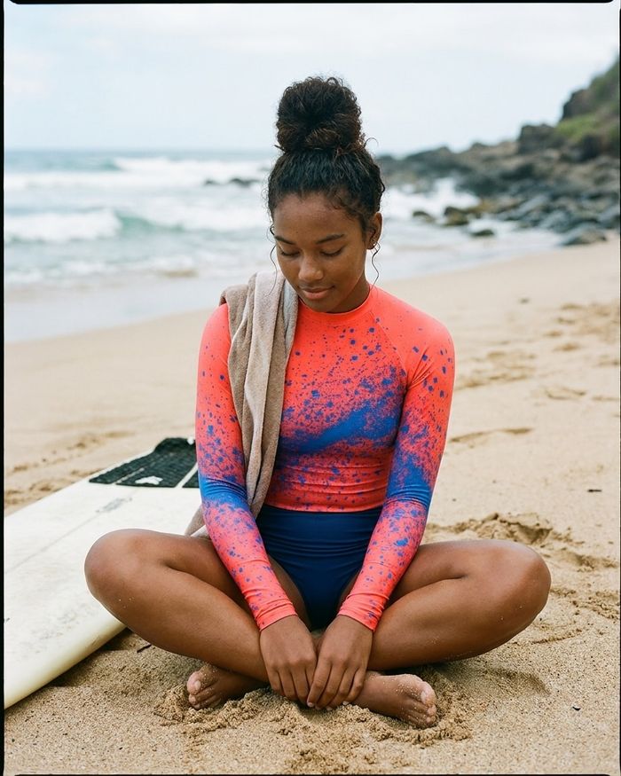 Rashguard — Women's Coral Electric Blue Pixelate