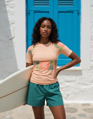 Women's Sunset Coral Pua women's short-sleeve rashguards