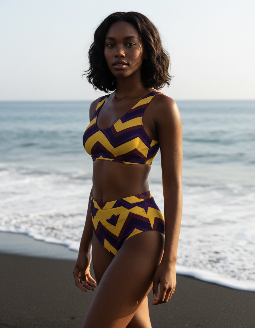 Zigzag High-Waisted Bikini Top