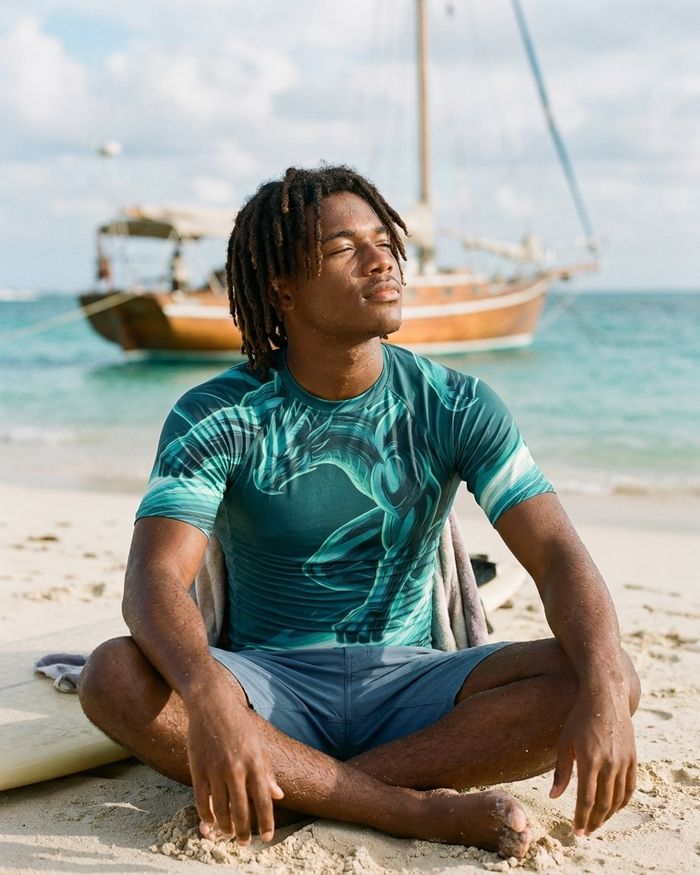 Rashguard — Men's Turquoise Neon Dragon Surfer
