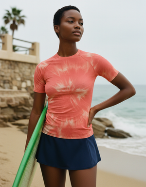 Women's Neon Coral Glacier women's short-sleeve rashguards