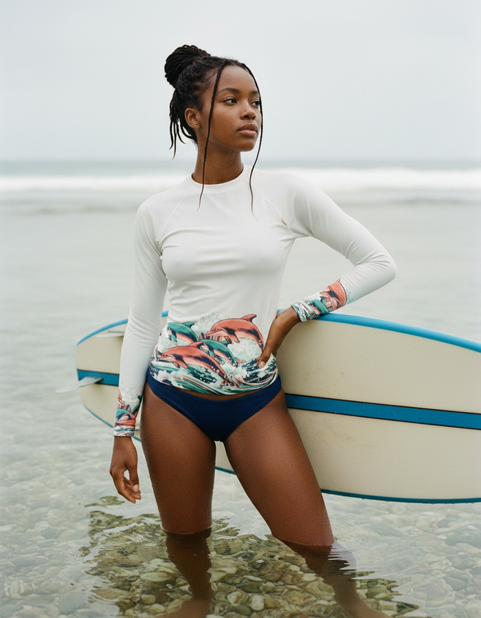 Rashguard — Women's White / Coral Aqua Leaping Naiʻa