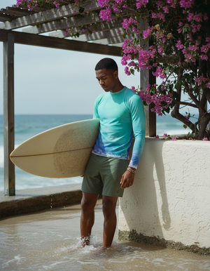 Men's Neon Aqua Mosaic men's rashguards