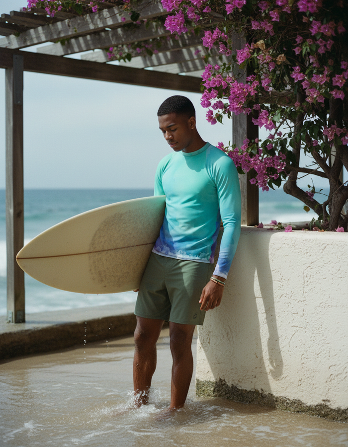 Rashguard — Men's Neon Aqua Mosaic