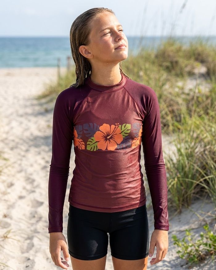 Rashguard — Girls Wine Hibiscus Pua