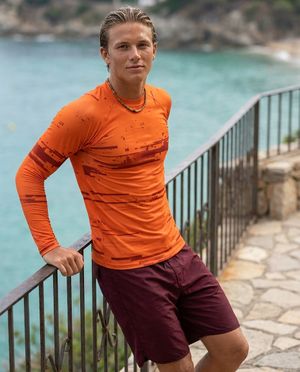 Men's Orange Mosaic men's short-sleeve rashguards