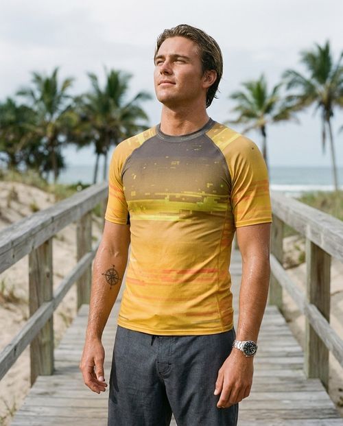 Lemon Yellow Mosaic Rash Guard Men's Rashguard — Lolekai