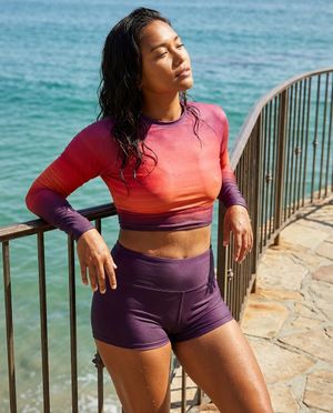 Women's Neon Pink Solstice women's crop-top rashguards