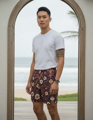 Coral Acanthus Men's Swim Trunks Men's Swim Trunks — Dripper