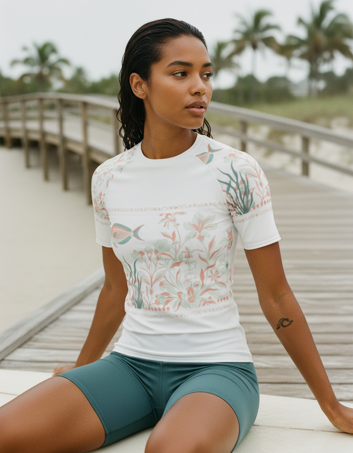Rashguard — Women's Coral Aqua White Chorus