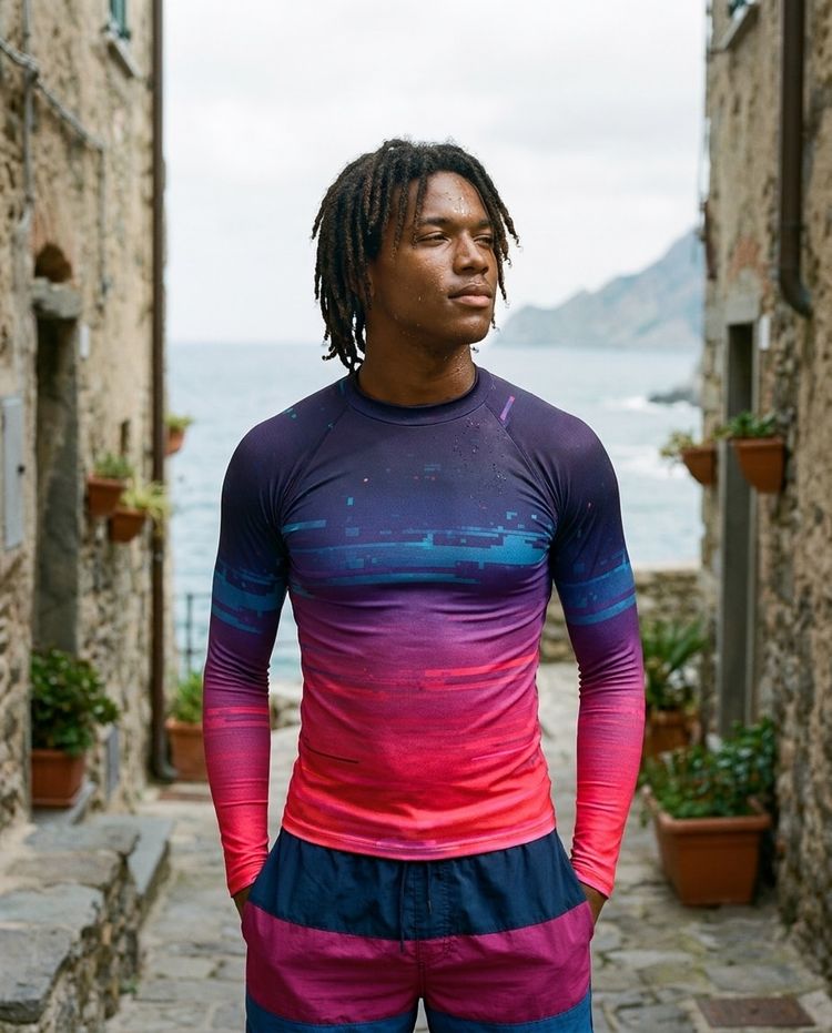 Men's Hot Pink Mosaic men's short-sleeve rashguards