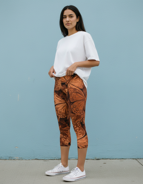 Citrus Orange Chrysalis capri leggings