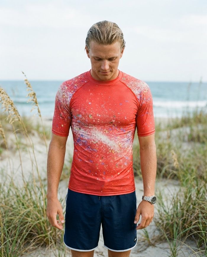 Rashguard — Men's Neon Coral Pixelate