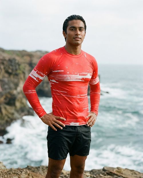 Neon Coral Mosaic Rash Guard Men's Rashguard — Lolekai