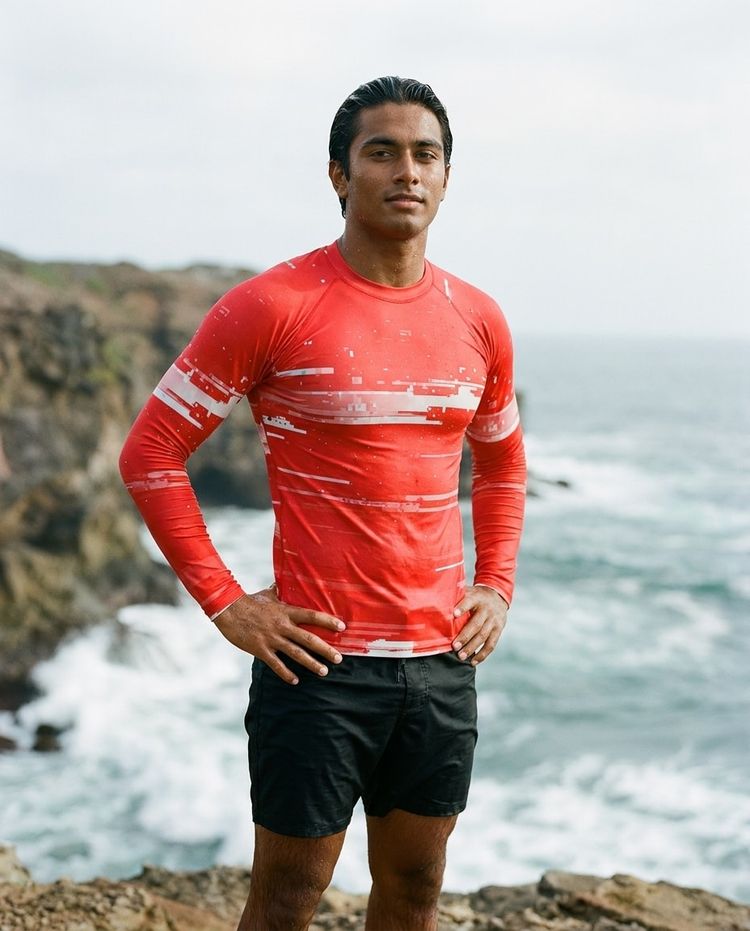 Men's Neon Coral Mosaic Rash Guard