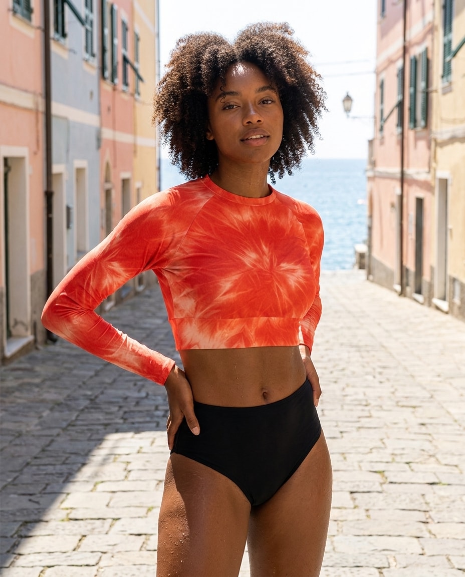 Crop Top in Neon Coral Glacier