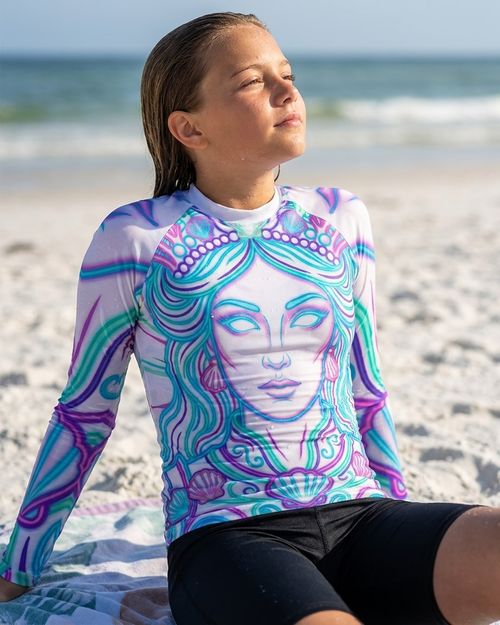 Girls Neon Sea Goddess (White) girls rashguards