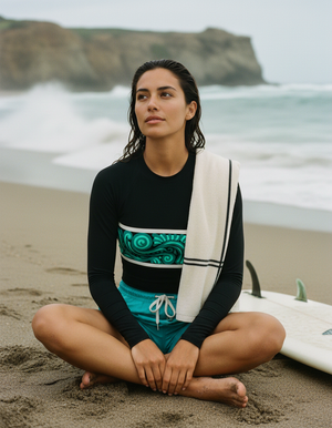 Women's Neon Aqua Lava Procession women's short-sleeve rashguards