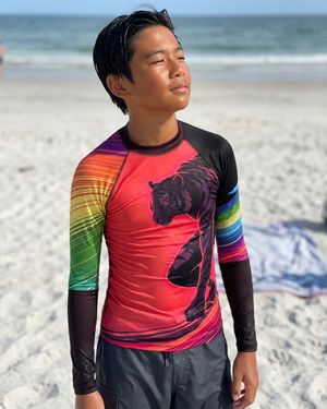 Boys Neon Tiger Surfer (coral) boys youth rashguards