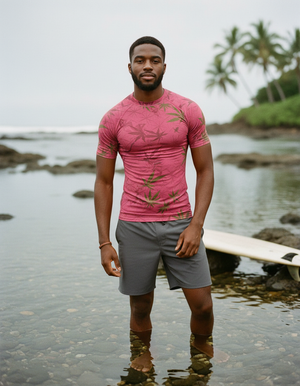 Men's Neon Pink Mizu men's short-sleeve rashguards