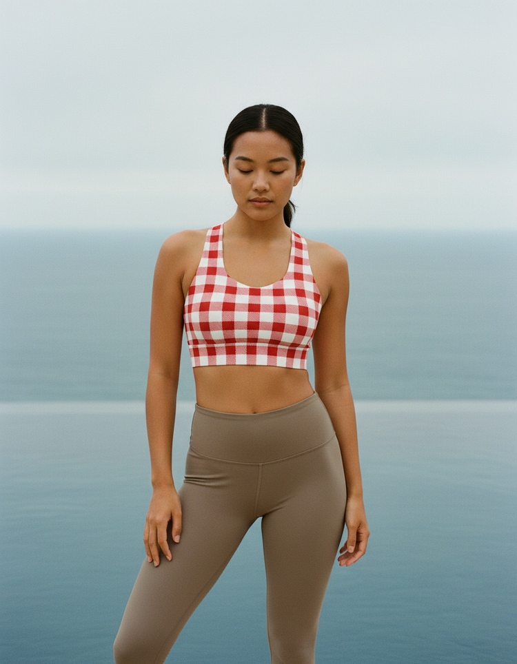 Ocean Breeze Gingham Longline Sports Bra