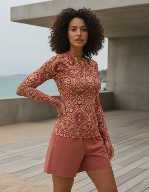 Fiery Red Rangoli Rash Guard Women's Rashguard — Dripper