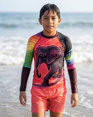 Boys Neon Elephant Surfer (coral) boys youth rashguards