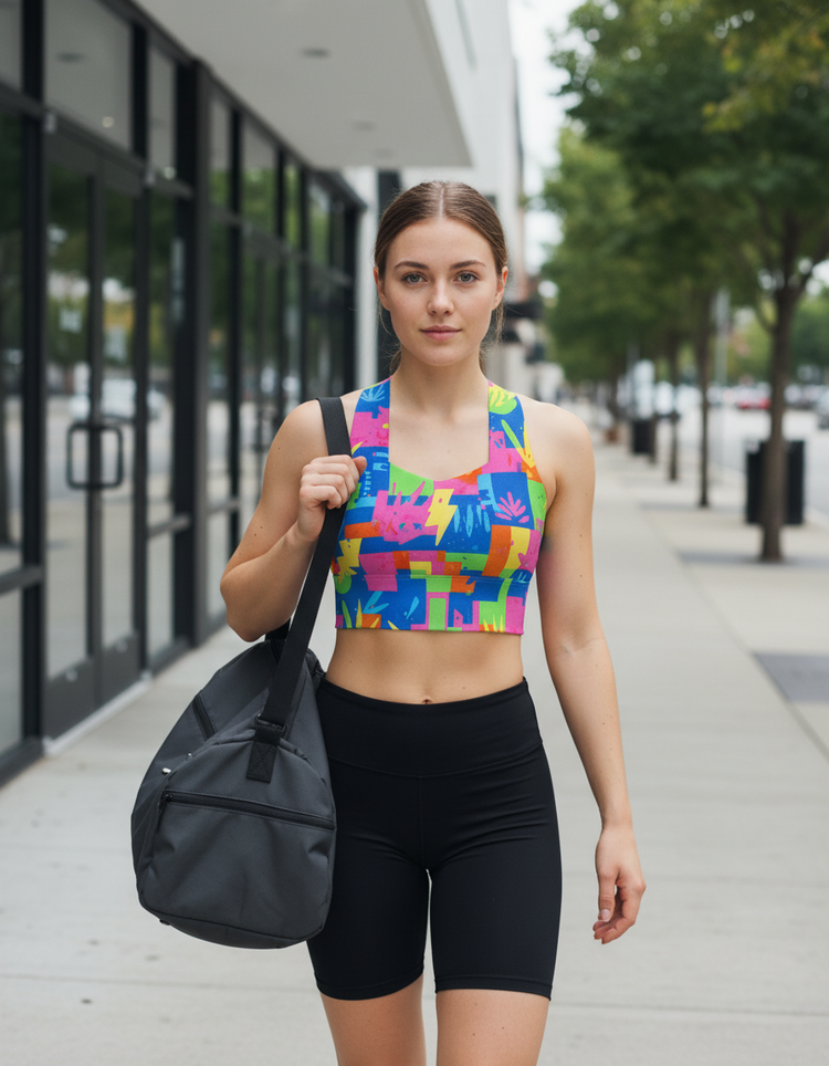 Vibrant Flow Risograph Longline Sports Bra