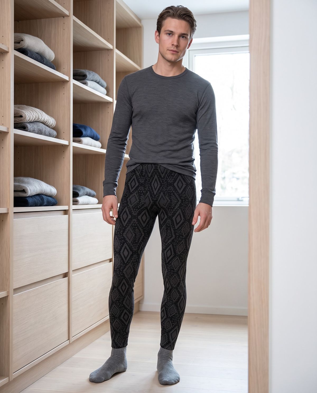 Lozenge Base Layer Bottoms Men's Leggings — Lolekai