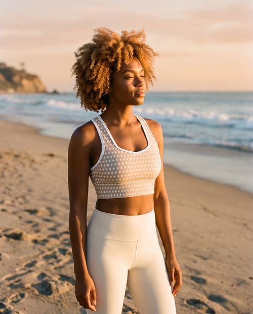 Sycamore Sand Polka Longline Sports Bra Longline Sports Bra — Lolekai