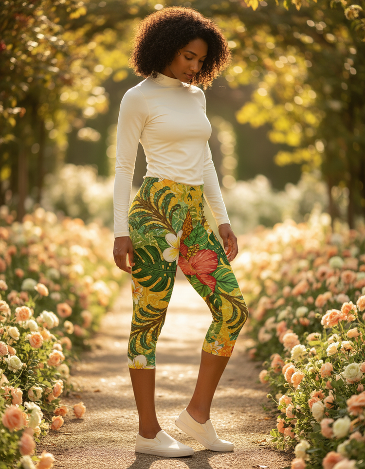 Women's Hawaiian Quilt Pattern Capri Leggings