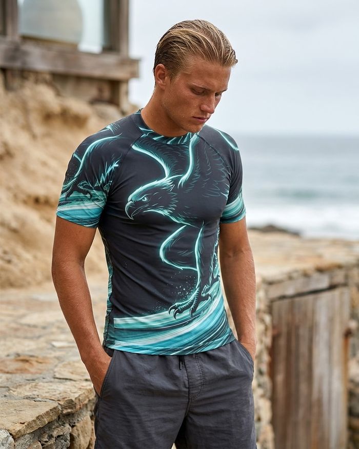Rashguard — Men's Turquoise Neon Eagle Surfer