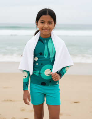 Turquoise Echo Rash Guard Kids Rash Guard — Dripper