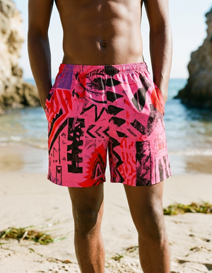 Electric Fuchsia Vortex men's swim trunks