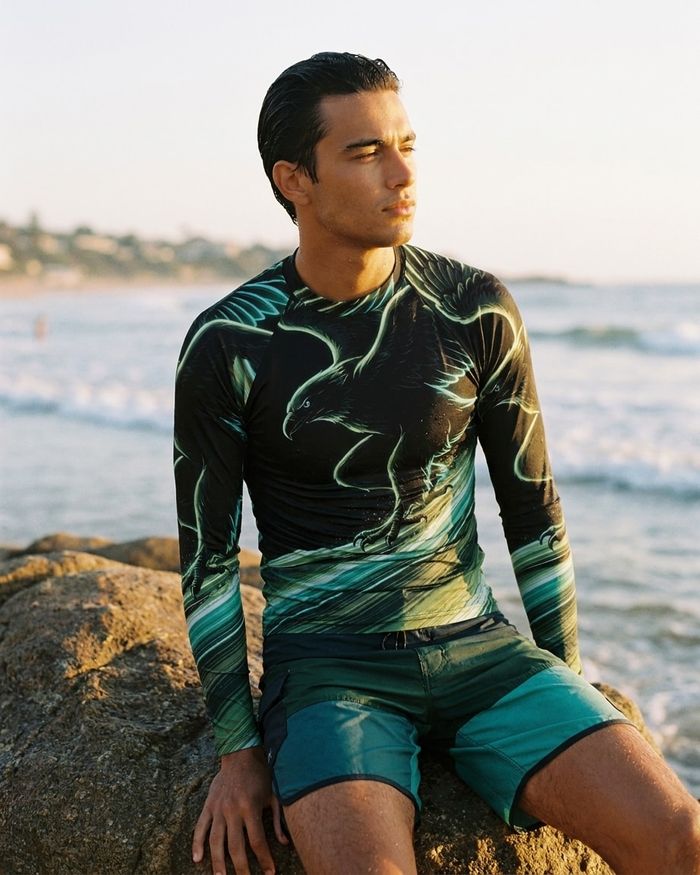 Rashguard — Men's Runway Emerald Neon Eagle Surfer