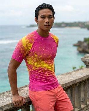 Men's Magenta Yellow Pixelate men's short-sleeve rashguards