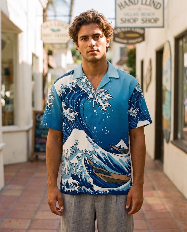 Japanese Wave Art men's hawaiian shirts