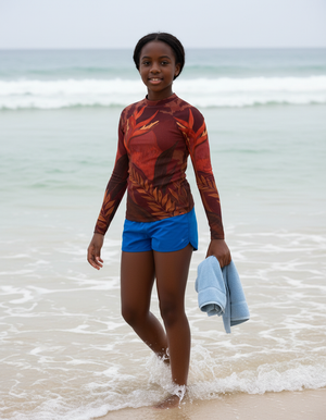 Fiery Red Tropique Youth Rash Guard bikini — Dripper