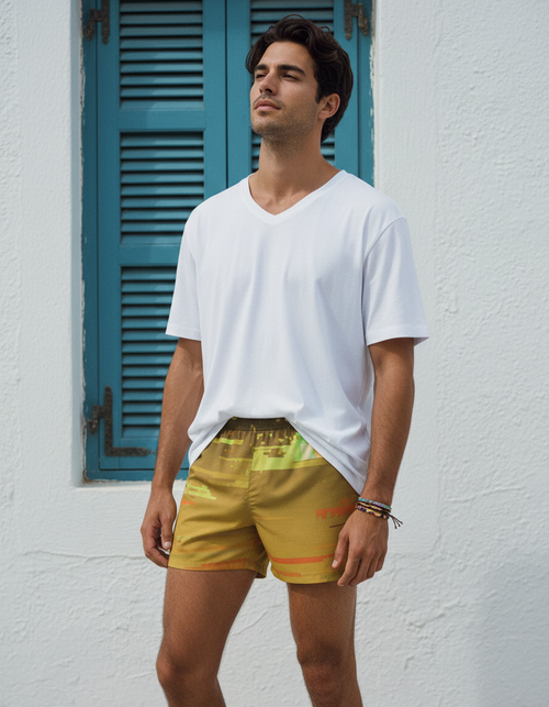 Lemon Yellow Mosaic Men's Swim Trunks Men's Swim Trunks — Dripper