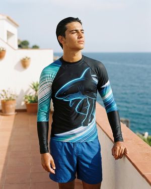 Men's Neon Shark Surfer men's short-sleeve rashguards