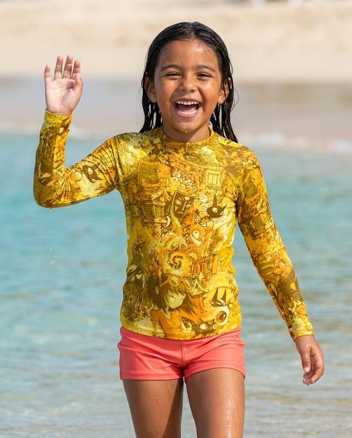 Girls Lemon Yellow Bakeneko girls rashguards