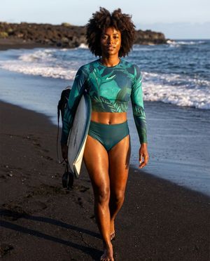 Women's Turquoise Tropique women's crop-top rashguards