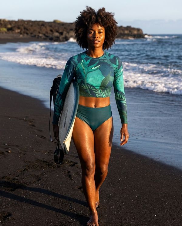 Women's Turquoise Tropique Crop Top Rash Guard